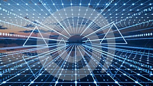 Digital Nebula: Binary Code Triangles in Futuristic Data Grid