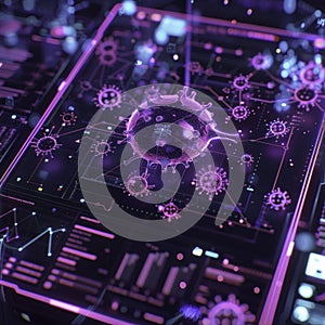 Digital and neon interface on medical instruments zooming in on the battle against pathogens in a technology driven lab medicine photo