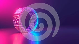 Digital neon ring with binary code and futuristic glow