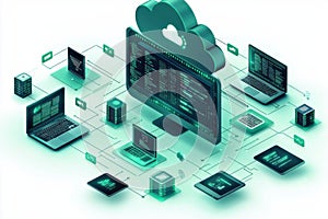 Digital network of cloud computing systems connecting various devices and data storage