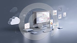 Digital Network Connections Representing Cloud Computing and Data Analysis on a Gray Background