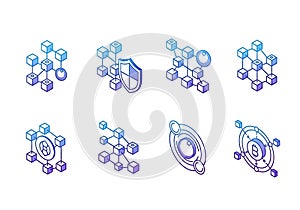 Digital network of connected cubes and futuristic data structures for blockchain technology concepts