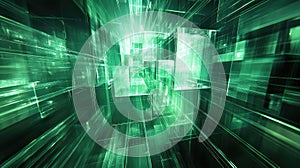 Digital network connecting abstract green cyberspace data blocks