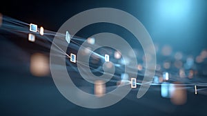 Digital network connecting data blocks showing abstract technology concept