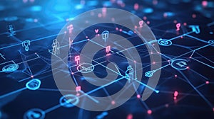 Digital network connecting data icons and business abstract