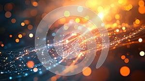 Digital network connecting data points in abstract light flow