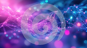 Digital network connecting data points creating abstract light waves