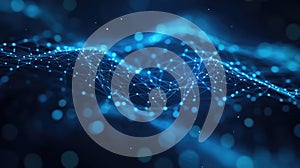 Digital network connecting data points creating an abstract wave