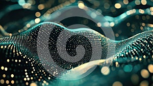 Digital network connecting data points, forming abstract wave structure