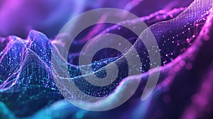 Digital network connecting data points forming abstract waves