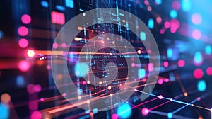 Digital network connecting data streams in abstract technology grid