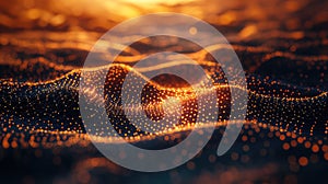 Digital network connecting glowing data points in abstract wavy pattern
