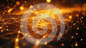Digital network connecting glowing golden data points