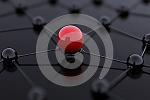Digital Network Connection: Abstract Red Plexus Effect with Dots and Lines on Dark Background