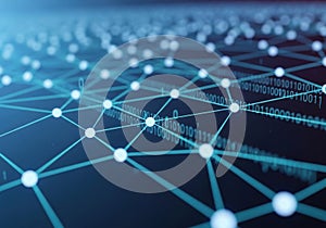 Digital Network Connection with Binary Code and Data Nodes in Futuristic Technology Style