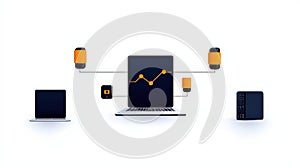 Digital network connection with computer, laptops, and data storage devices for analytics