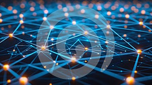 Digital Network Connection Structure With Glowing Nodes, Data Flow, Technology Concept