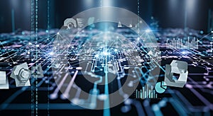 Digital network connections with binary code and data visualizations technology