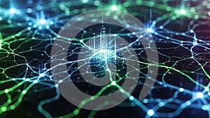 Digital network connections with binary code and glowing nodes technology data