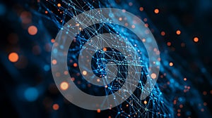 Digital network connections glowing in blue and orange at night. Generative AI