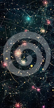 Digital Network Connections with Nodes and Data Background in a Dark Space