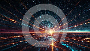 A digital network of data and information, flowing through a virtual world, creating a complex and interconnected web.