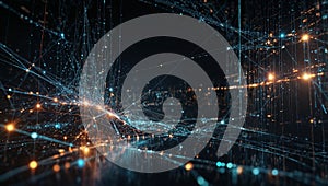 A digital network of data and information, flowing through a virtual world, creating a complex and interconnected web.