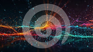A digital network of data and information, flowing through a virtual world, creating a complex and interconnected web.