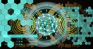 Digital network and data processing image over abstract geometric background