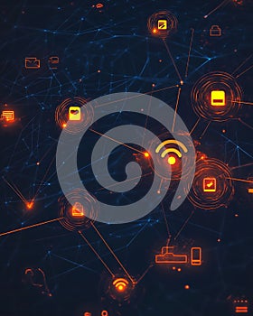 Digital Network Data Visualization with Interconnected Icons