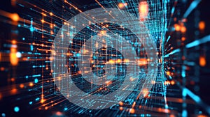 Digital network grid computing data connecting abstract lines