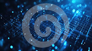 Digital network grid connecting glowing data points