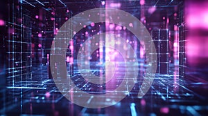 Digital network grid creating abstract data hallway