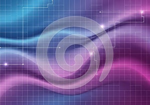 Digital network grid with glowing data points and wavy gradient background