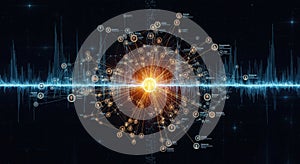 Digital Network Connection Illustration with Glowing Central Node