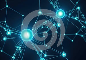 Digital network of interconnected glowing nodes against a dark background
