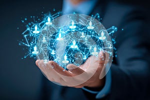 Digital network of interconnected human icons representing social connectivity