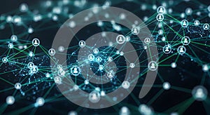 Digital network of interconnected nodes and data pathways in futuristic design