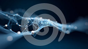 Digital network mesh glowing, transferring data through interconnected nodes, representing artificial intelligence and
