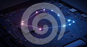 Digital Network Overlay on Computer Circuit Board