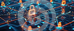 Digital Network with Security Locks. Generative ai