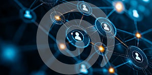 Digital network social connections abstract background technology communication data visualization interconnected nodes blue t