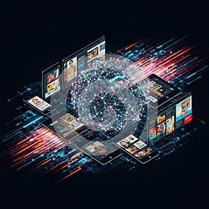 A digital network sphere, composed of interconnected nodes and