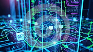 Digital Network Technology Background AI Data Flow Cyber Security Computing Grid