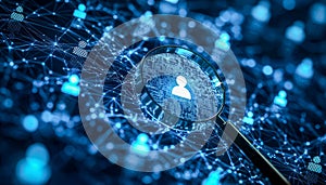 Digital network and user profile analysis with magnifying glass visualization