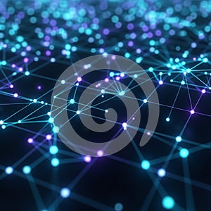 A digital network visualization displaying interconnected points and lines on a dark