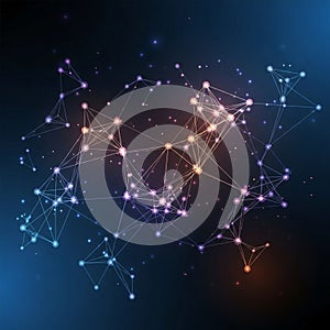 Digital network visualization featuring interconnected nodes and
