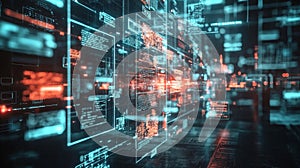 Digital network visualization with floating data blocks