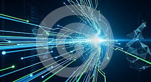 Digital Network Visualization with Glowing Lines and Nodes