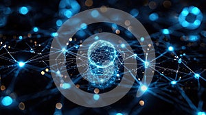 Digital Network Visualization with Glowing Nodes and Interconnected Lines in Blue Theme